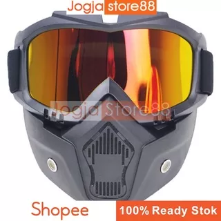 Kacamata Goggles / Topeng Motor | Bahan ABS dan PU Desain Retro Anti Glare Windproof - Black Gold