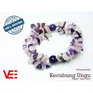 VeE Gelang  Batu Kecubung Ungu Koral / Kerikil Asli Natural 3 Lapis + Bola