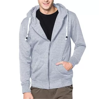 VM Jaket Polos Korean Zipper Hoodie Abu Muda - Sweater Light Grey