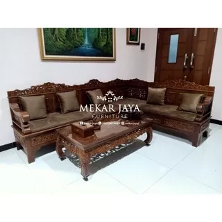 Set Kursi Sofa Ruang Tamu Sudut Bagong Ukir Krawang Jati Minimalis Furniture Jepara