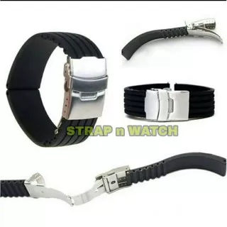 Tali Karet Jam Tangan 20mm 22mm 24mm Rubber Strap Silikon Ruber Hitam