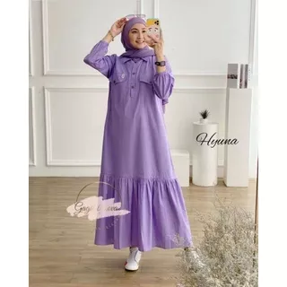 Gamis Wanita Terbaru 2022 Hyuna Maxy Midi Dress Katun Rayon Polos Jumbo Busui Full Kancing Long Dress Kekinian