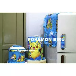 Motif Pokemon Biru dijual 1 set Sarung Galon/Kulkas/Magicom bahan katun