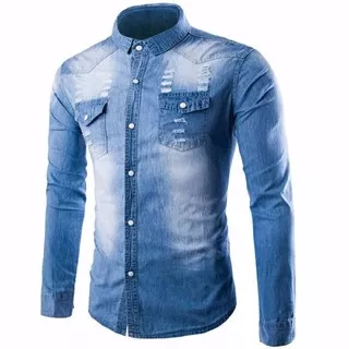 S2 Kemeja Jeans Martel PP Baju Fashion Pria Berkualitas Premium Atasan Cowok Pakaian Laki laki