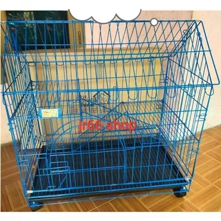 kandang kucing 2 tingkat model rumah pintu motif bulet ukuran P 75 L 45 T 75 cm free roda