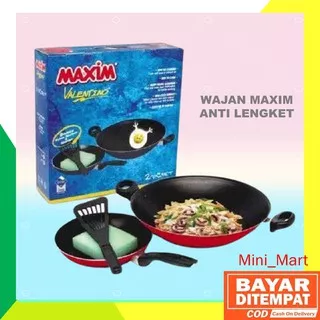 MAXIM VALENTINO SET WAJAN MAXIM ORIGINAL WOK FRYPAN TEFLON GORENG ANTI LENGKET PENGGORENGAN 2.200gr