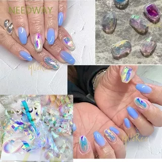 NEEDWAY DIY Aurora Broken Glass Foils Nail Stickers Glass Mirror Paper Nails Art Decoration Mirror Glitter Decal Transfer Paper Colorful Laser Cellophane Holographic Nail Foil Film