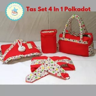 Tas Bayi Set 4 in 1 Polkadot/Perlengkapan Bayi