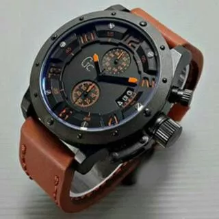 Jam Tangan Pria Gc 6381 Black Orange Tali Kulit - Jam Tangan Pria Tali Kulit Model Expedition 6381