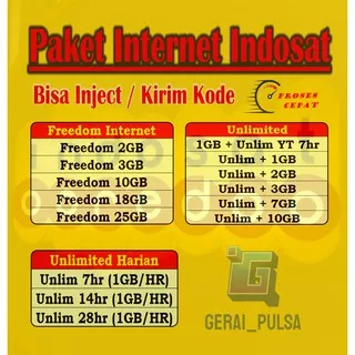 Indosat Data Unlimited Harian Freedom Internet Kuota Inject Voucher 1GB 2GB 3GB 7GB 10GB 18GB 25GB