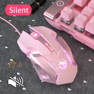 Led light Gaming Mouse Pink lucu Silent click kabel adjustable DPI 6 Buttons Optical USB Wired Gamming Mause cewek For gamer PC Laptop Komputer Desktop Game Cute  karakter mose mous