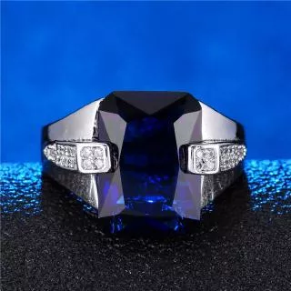 Cincin Berlian S925 Perak Batu Zamrud Safir Fashion Pria Wanita Zirkon Kristal Biru Hijau Rings