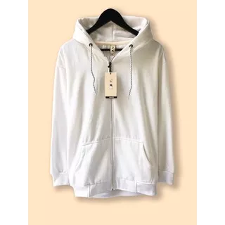 Jaket Hoodie Zipper Premium CAMOE Basic White Putih