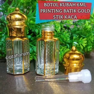 Botol kubah 6ml stik kaca printing batik gold - botol parfum exlusive cantik colek