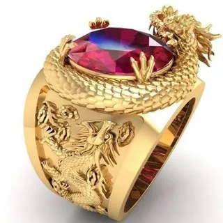 Cincin Naga Batu Merah - Red Stone Dragon Ring / Aksesoris Pria Keren Impor Kualitas Tinggi