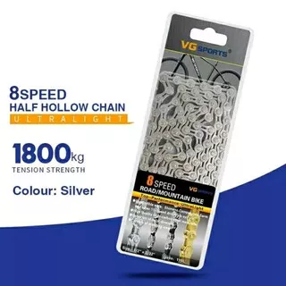 Chain Rantai VG Sports 8 Speed SILVER Half Hollow 116 Link - Cocok 5 6 7 Speed Sepeda