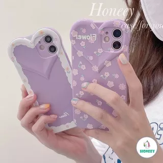 3D Stero Purple Love Heart Floral Glossy Phone Case for IPhone 13 12 11 Pro Max 7 Plus Full Body Ultra Thin Soft TPU Back Cover