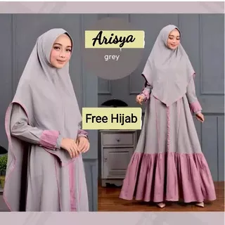 Arisya FREE Khimar - Bisa COD Gamis Baju Dress Syari Busui Wanita Bawah Renda Model Arab Warna Polos Hijau Army Hijau Lemon Mocca Milo Coksu Hitam Merah Hati Maroon Abu Abu Grey Dusty Pink Muda