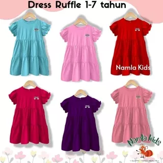 Dress Anak Perempuan Ruffle Rempel Dress Harian Dress Anak 1 2 3 4 5 6 Tahun Dress Anak Merah Biru Toska Pink Ungu Dress Anak Anak Baju Daster Anak Dress Anak Murah Merah Lucu