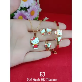 SET TITANIUM ANAK HELLO KITTY GOLD ANTI LUNTUR