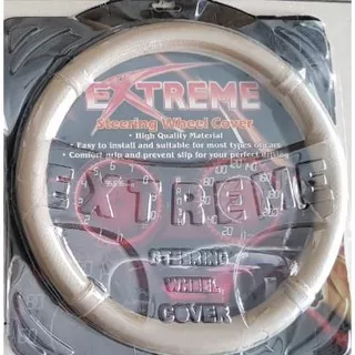 Sarung Stir / Setir Mobil Merek EXTREME Warna Cream Krem Polos Bahan Kulit Sintetis Universal