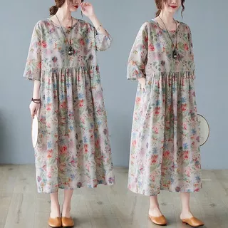 RANSY DRESS - PREMIUM DRESS OVERSIZED MOTIF BUNGA BIG SIZE/JUMBO IMPORT HK CHINA