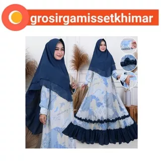 Arimbi monalisa kombinasi ceruty syari set hijab 2 layer gamis motif bunga terbaru fashion muslimah