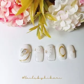 NAILSBYHIKARI Custom Fake Nails Japanese Simple Elegant White Flowery Wedding Nails // Kuku Palsu