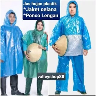 Jas Hujan plastik/ jas hujan HDPE/ jaket celana plastik/ponco lengan plastik