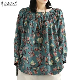 ZANZEA Women Vintage Floral Printed Loose Long Sleeve Blouse