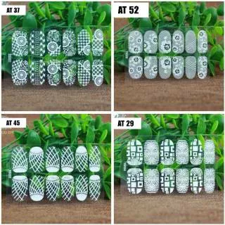 STIKER KUKU NAIL STICKERS TRANSPARANT BENING LACEY WHITE BLACK GRATIS KIKIRAN KUKU