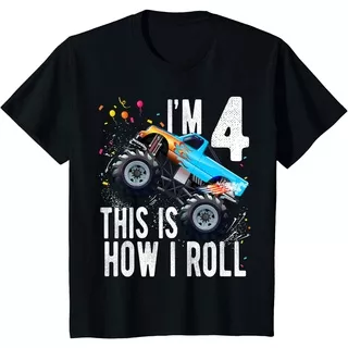 BAJU ANAK Kids 4 Year Old Shirt 4th Birthday Boy Monster Truck Car T Shirt