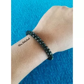 Gelang Batu Giok Hitam Black Jade Asli Aceh Original Elips Cutting