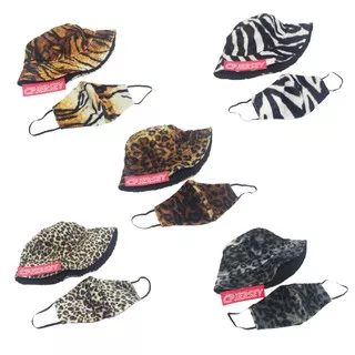 Topi Bucket Hat Paket Motif Jaguar Macan Zebra Leopard Tiger Polkadot Hitam Putih Bludru Fauna