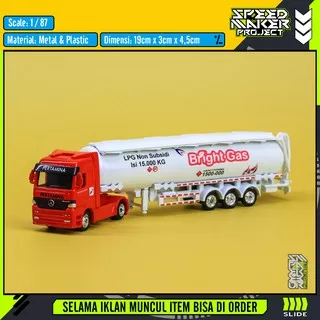 Welly Custom Mercedes Benz Actros Truck Trailer Tangki Pertamina Bright Gas Diecast Truk Tanki 87