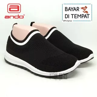 FIURI - ANDO Original - SIERA 37-40 Hitam Putih - Sepatu Kets Olahraga Lari Wanita - Sepatu Sekolah - Sepatu Ando - Sepatu Sneakers Kuliah Senam Gym Jogging Sport Wanita - Sepatu Casual Bernafas - Sepatu Rajut Slip On - Sepatu Kaos Kaki - Fashion Wanita