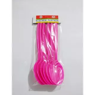 SENDOK PLASTIK KITCHEN PARTNER - sendok plastik Warna PINK - sendok makan plastik isi 6 pcs