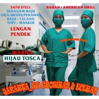 Baju seragam oka lengan pendek hijau tosca/ Baju perawat / Baju operasi / Baju bidan / AMERICANDRILL