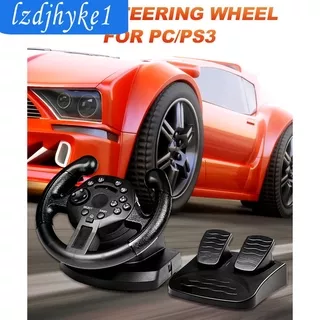 SafeTrip  Black Driving Game Steering Wheel Brake Pedal Kit w/Vibration for PS3/PC USB