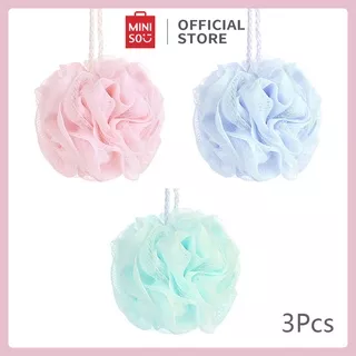 MINISO Spons Mandi 3 Pcs Bubble Shower Puff Bath Sponge Jaring Set Loofah Mandi