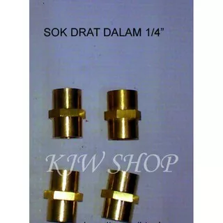 Nepel Sok Kuningan 1/4 Brass Sock Drat Dalam Kompresor 1/4 Inch Double Drat 1-4 In 0.25 0,25 Dobel Sambungan Drat 1/4x1/4 Adapter Nepel Double Sok Drat Dalam Kuningan 1/4 Sok 1/4 Kuningan Sock 1/4 Sok 1Per4 Socket 1/4 Sok 1 Per 4 Socket 1/4 Nepel 1/4