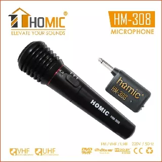 Homic Microphone / Mic Single Wireless dan Kabel HM-308 - Hitam