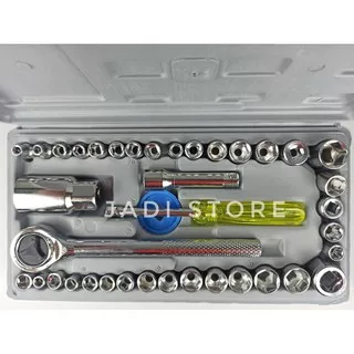 Kunci Sok Shock Kunci Pas 40 Pcs Multipurpose Combination Socket Wrench Set with 1/4 Ratchet Handle