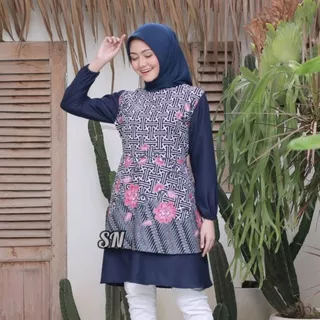 Tunik Batik Wanita Model Batik Tunik Modern Casual Batik Rachita Batik Sonna Sona Baju wanita Panjang Muslim Muslimah Batik Modern Katun Kombinasi