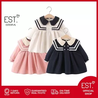 ESTERNAL - Baju Anak Baju Bayi Dress Korea Kerah Unik Kotak