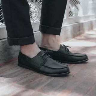 ALLISON BLACK - Sepatu Pria Boat Shoes Formal Kulit Simple Zapato Casual Kuliah Kerja Kasual Cowok