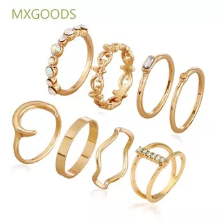 MXGOODS Simple Joint Knuckle Ring Women Jewelry Finger Rings Set Trendy Party 8Pcs/Set Moon Geometric Rhinestone Fashion Accessories/Multicolor