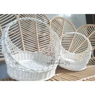 keranjang buah cat putih/ keranjang hantaran / keranjang rotan set isi 2