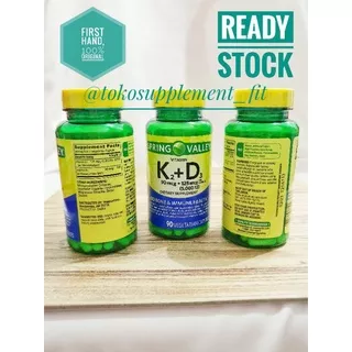 Spring Valley Vitamin K2 MK7 MK-7 90 mcg plus vitamin D3 D-3 5000 IU 90 Vegetarian Capsul