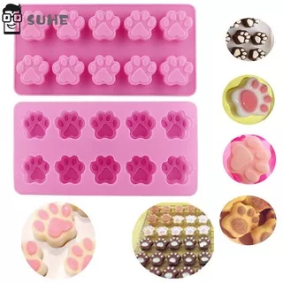 Suhe Cetakan Es Batu / Sabun / Coklat / Kue / Fondant Bentuk Telapak Kaki Kucing Bahan Silikon Flexible 10-cat `s